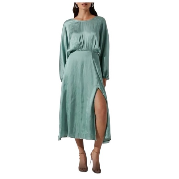 ASTR The Label Dark Mint Dress Dolman Sleeve Long Midi Slit size M - Picture 1 of 13